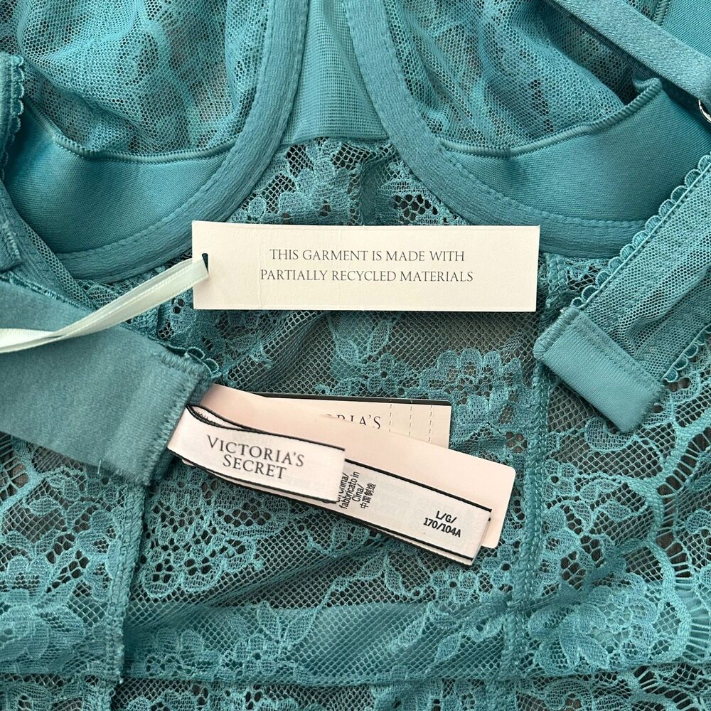 NWT Victoria's Secret Wicked Rose Lace Jade Blue Apron Lingerie Slip Size Large - Picture 8 of 14
